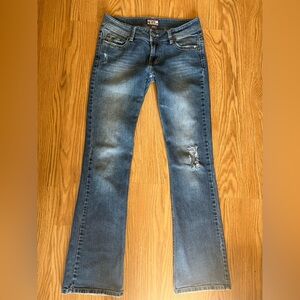 Kali Denim Y2K Bootcut Jeans Women Size 7 Distressed Low Rise Embroidered Pocket